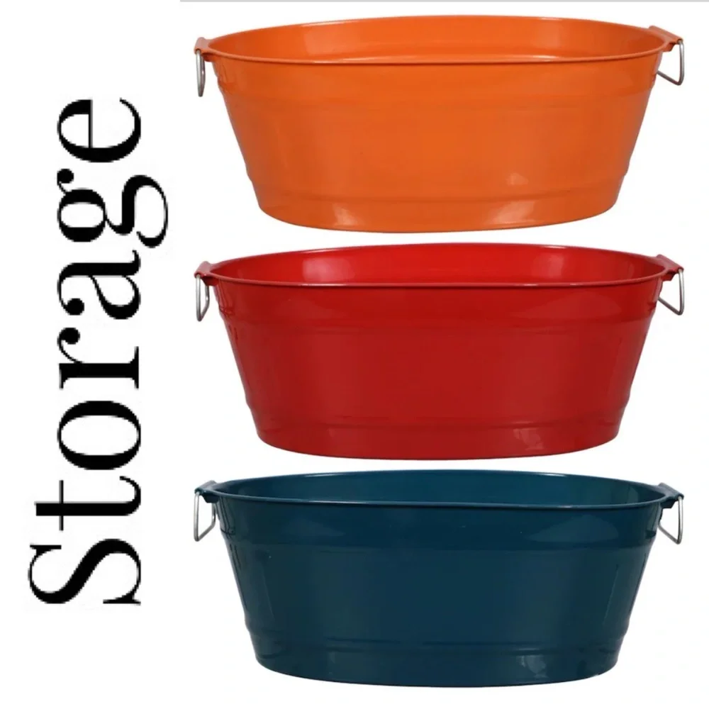 3 Pack Harvest Colored Oval Plastic Party Tubs With Handles
